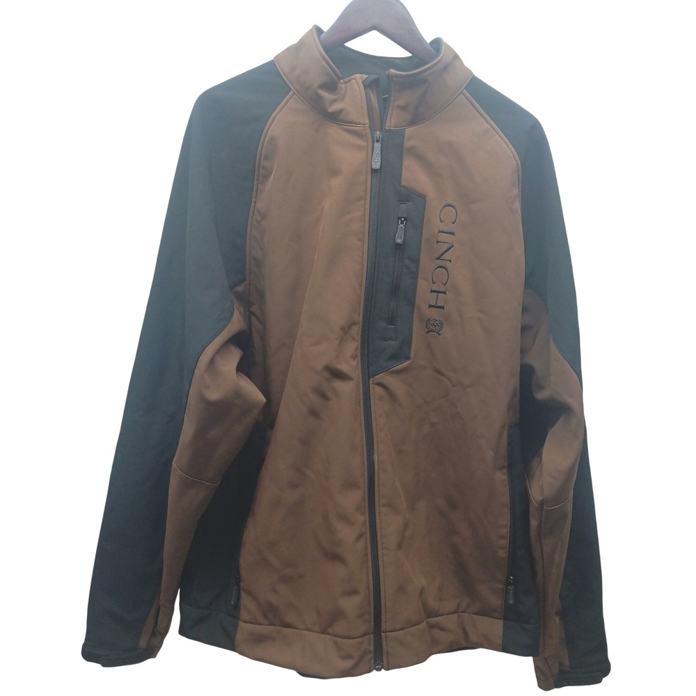 Cinch Mens Bonded Softshell Jacket Brown Black Full Zip Logo XXL